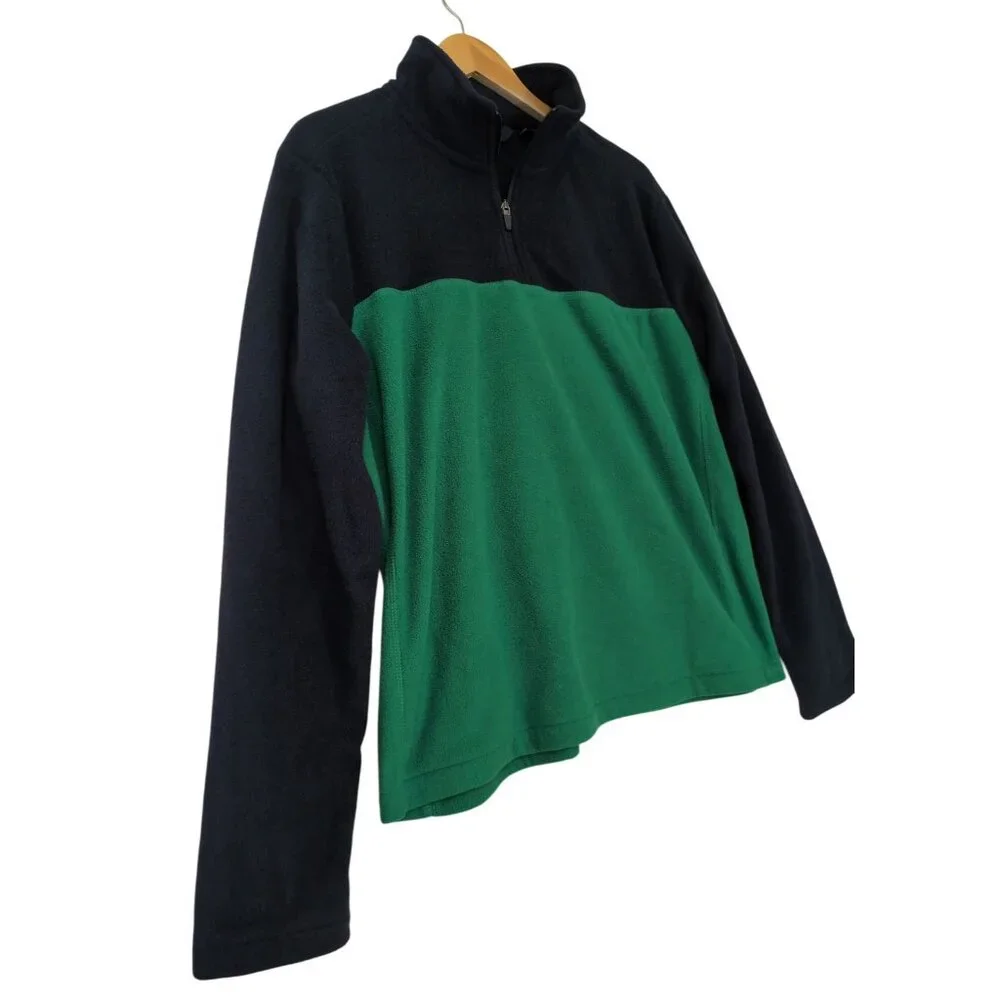 Lands End Quarter Zip Pullover Mens L Green Blue Anywhere Fleece‎ Outdoor Casual